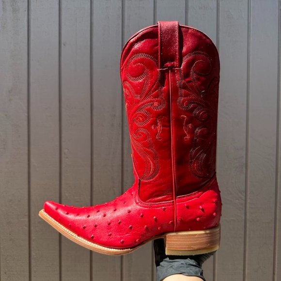 #20 Red Ostrich Finish Boot - Picture 2 of 5